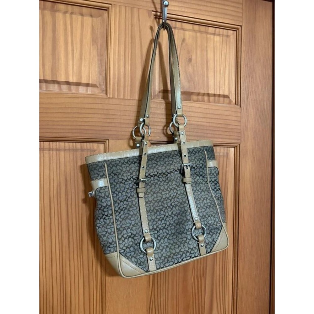 COACH Signature Jacquard Gallery Monogram Tote Shoulder Bag Canvas Leather Brown